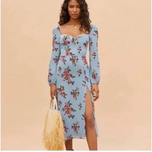 Reformation, New, Shelby Dress, Blue Floral, Long Sleeve, Size 10, New with Tags